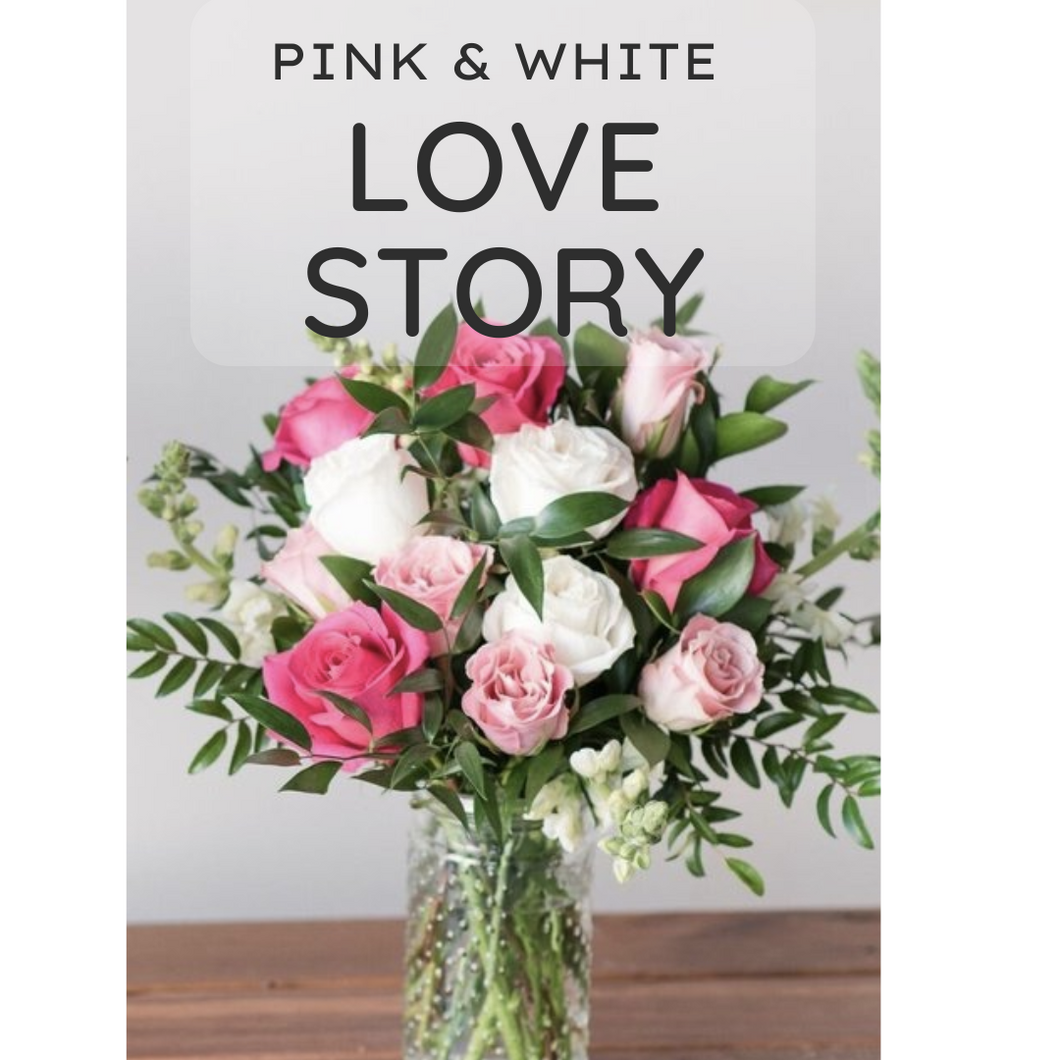LOVE STORY : 1 or 2 dozen roses - PINK & WHITE
