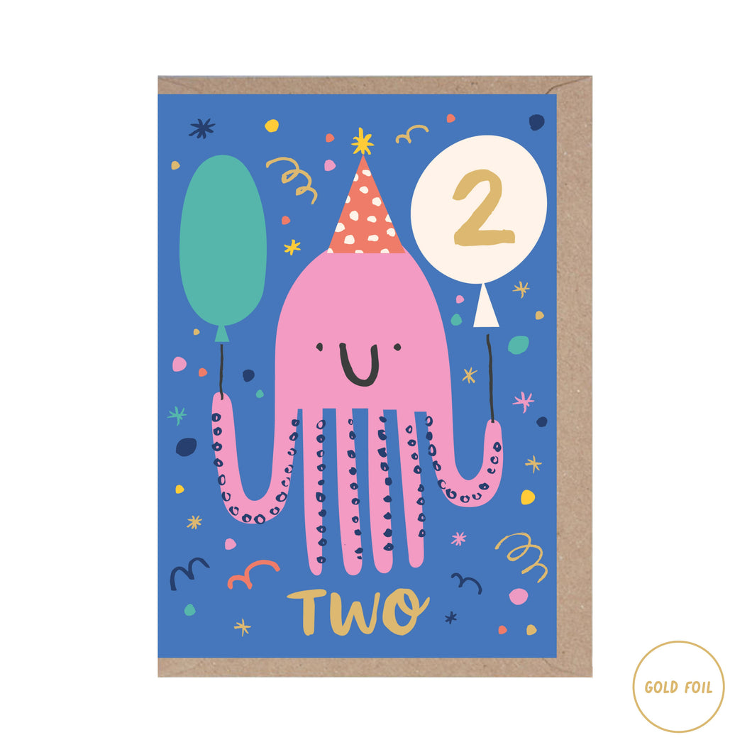 Rumble Cards - 2 Year Old Octopus Themed Card - Two - Animals - Kids card