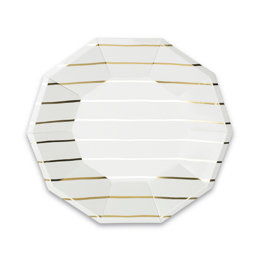 Frenchie Striped Gold Plates - LARGE - 8 Pk.