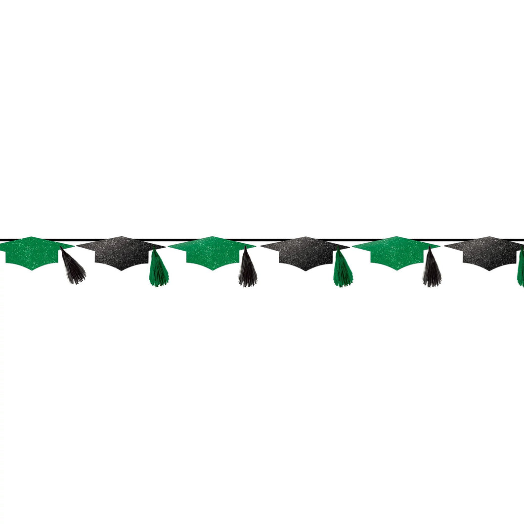 Green Grad Cap Tassel Banner