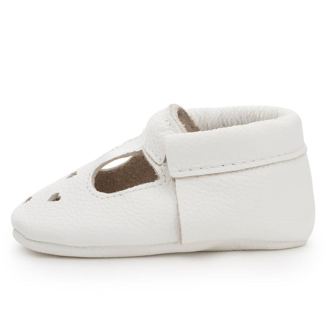 PEARL WHITE - Mary Jane Baby Moccasins - Leather Baby Shoes