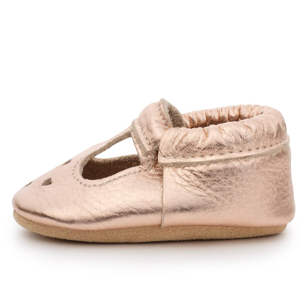 ROSE GOLD - Mary Jane Baby Moccasins - Leather Baby Shoes