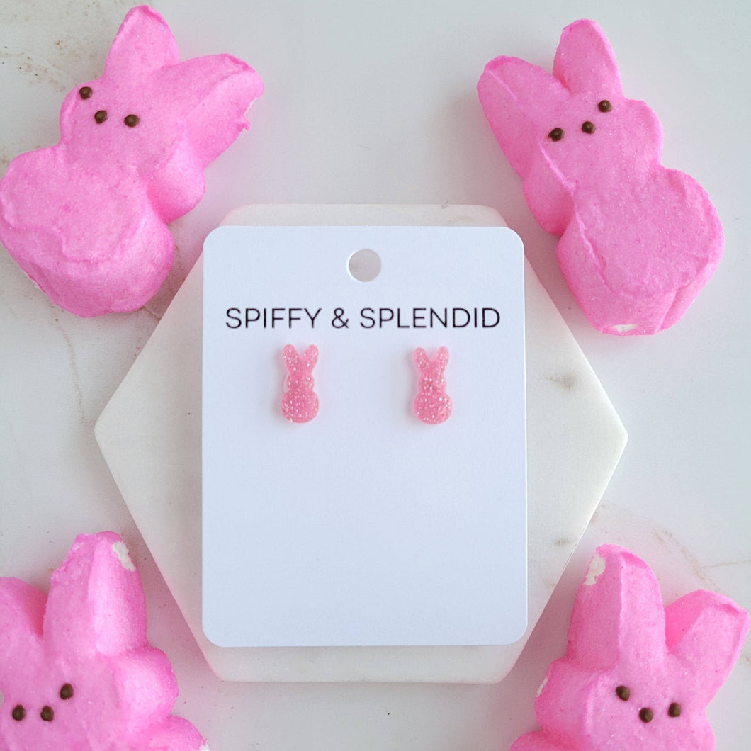 Glitter Bunny Studs - Pink / Easter Earrings