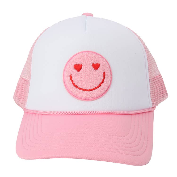 Smiley Trucker Hat: Pink