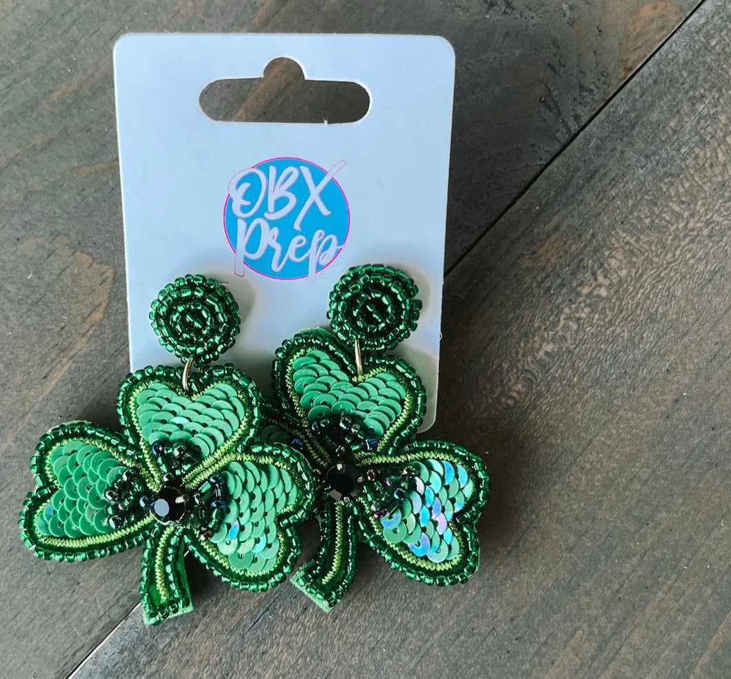 Shamrock St. Patrick's Day Seed Bead Drop Earrings
