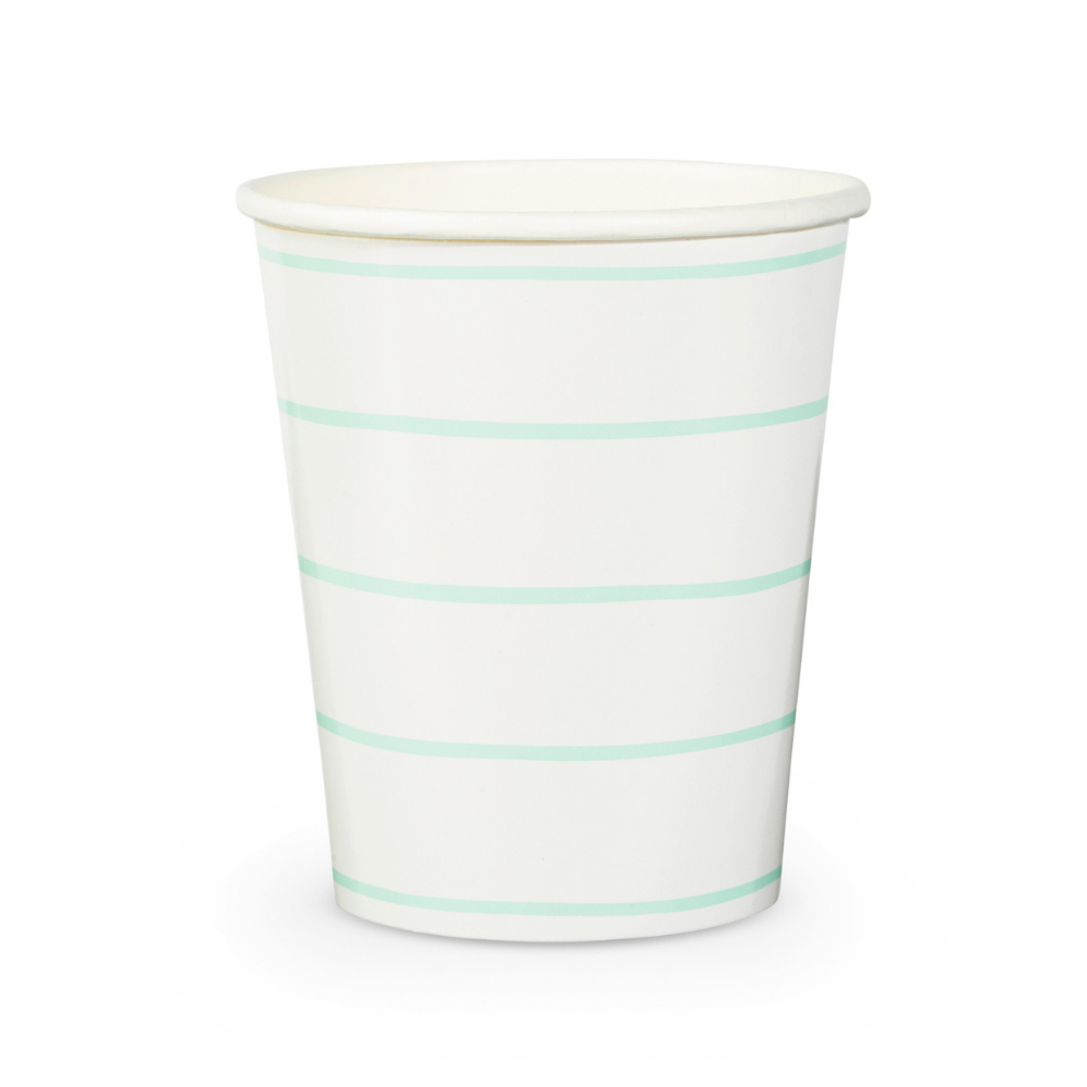 Frenchie Striped Mint 9 oz Cups - 8 Pk.