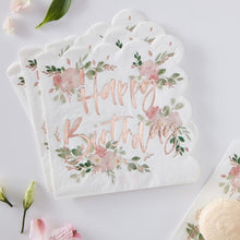 Load image into Gallery viewer, rose gold floral happy birthday napkins
