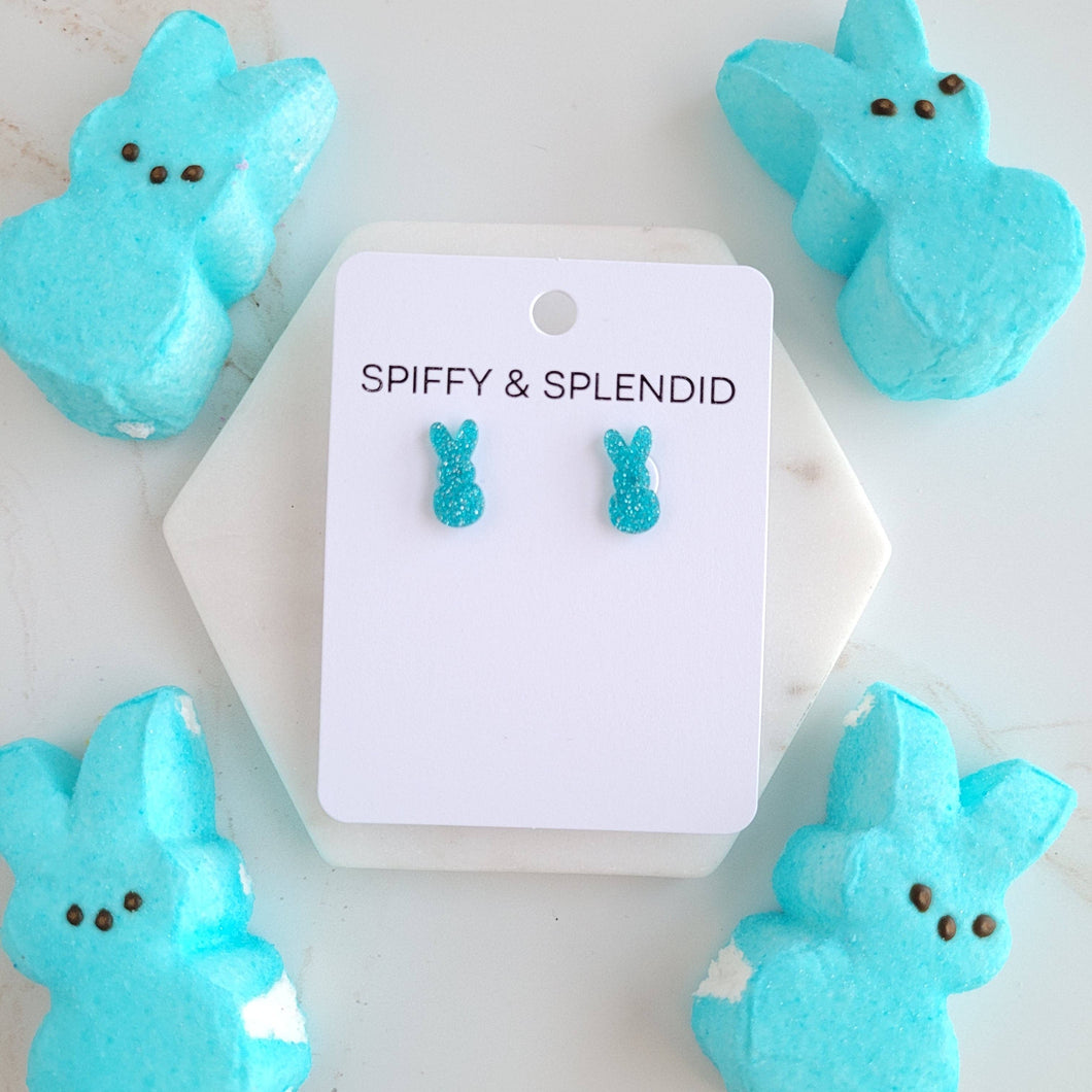 Glitter Bunny Studs - Blue / Easter Earrings