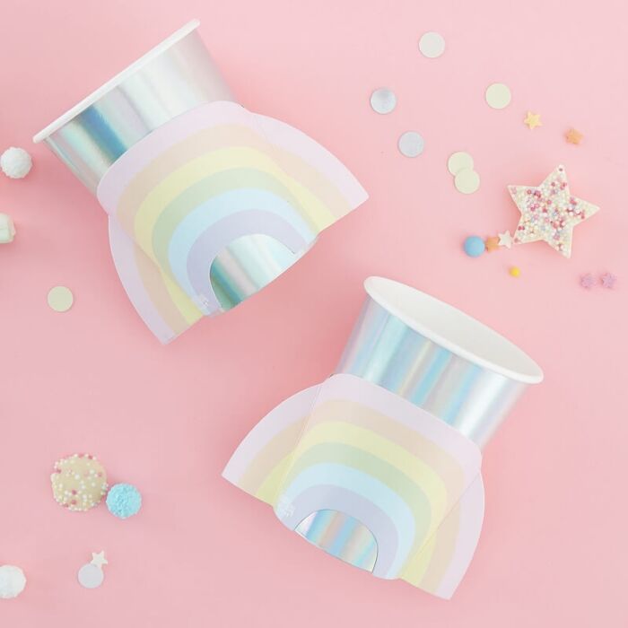 PASTEL AND IRIDESCENT PAPER RAINBOW CUPS